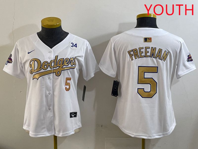 Youth Los Angeles Dodgers #5 Freeman White Champion gold character 2025 Nike MLB Jersey style 4->youth mlb jersey->Youth Jersey